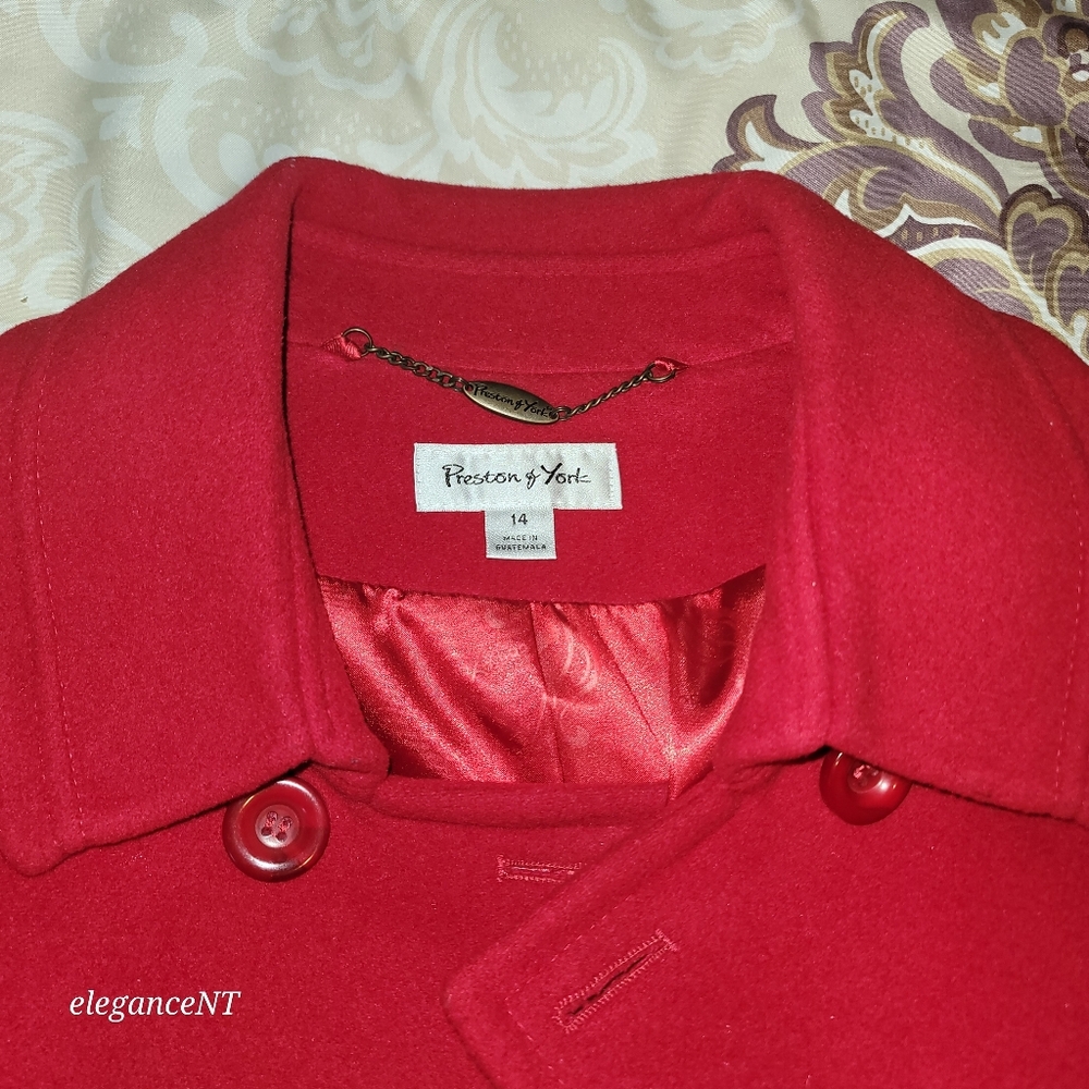 Preston & York Red Double Breasted Red Wool Coat Sz: 14 - Picture 13 of 15